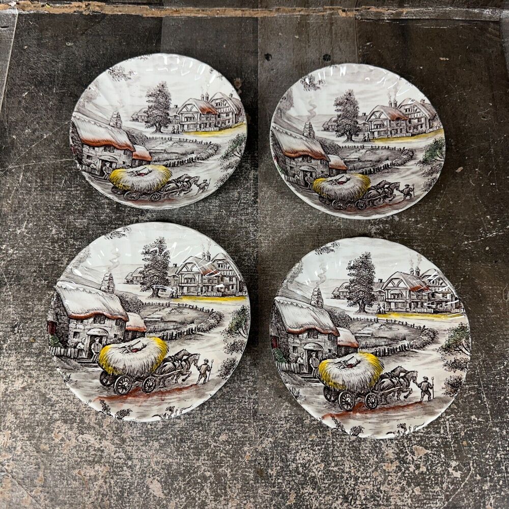 4 VINTAGE YORKSHIRE STAFFORDSHIRE IRONSTONE SAUCER‎ FARM SCENE lot